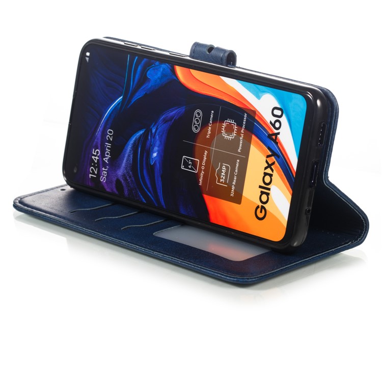 copertura Del Telefono In Pelle Con Motivo Gatto Stampato Per Samsung Galaxy A60 - Blu-6