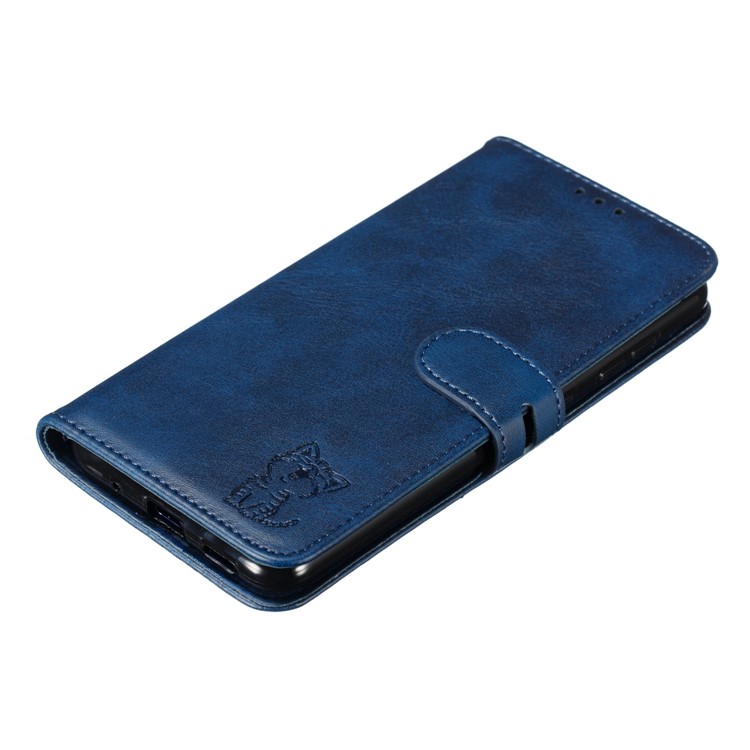 copertura Del Telefono In Pelle Con Motivo Gatto Stampato Per Samsung Galaxy A60 - Blu-7