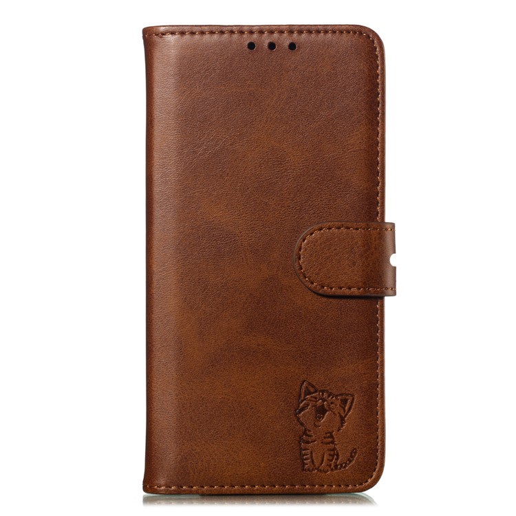 Imprinted Cat Pattern Leather Wallet Phone Cover for Samsung Galaxy A60 - Coffee-2