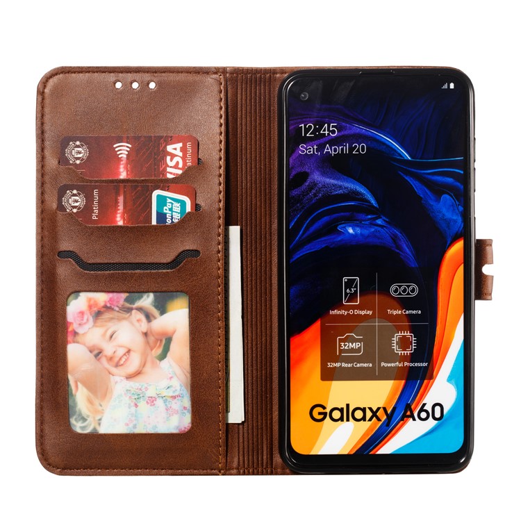 Imprinted Cat Pattern Leather Wallet Phone Cover for Samsung Galaxy A60 - Coffee-4