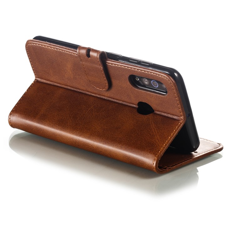 Imprinted Cat Pattern Leather Wallet Phone Cover for Samsung Galaxy A60 - Coffee-5