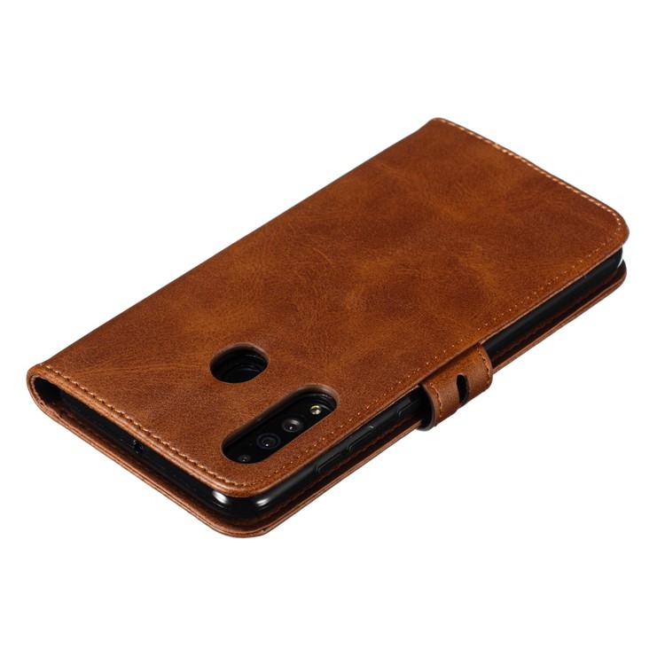 Imprinted Cat Pattern Leather Wallet Phone Cover for Samsung Galaxy A60 - Coffee-8