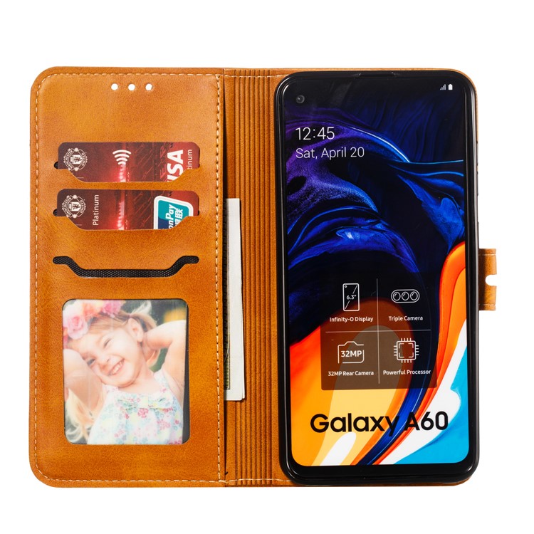 Imprinted Cat Pattern Leather Wallet Phone Cover for Samsung Galaxy A60 - Brown-4