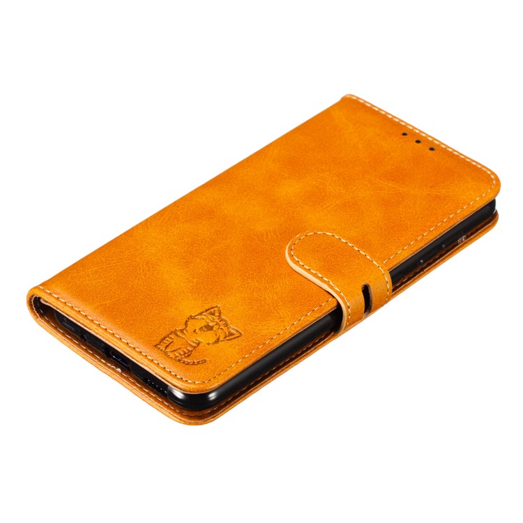 Imprinted Cat Pattern Leather Wallet Phone Cover for Samsung Galaxy A60 - Brown-7
