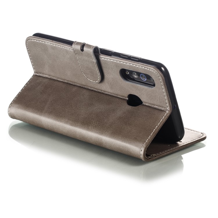 Imprinted Cat Pattern Leather Wallet Phone Cover for Samsung Galaxy A60 - Grey-5