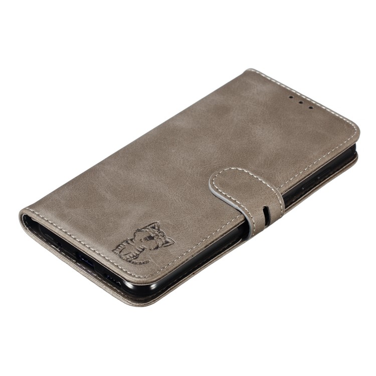 Imprinted Cat Pattern Leather Wallet Phone Cover for Samsung Galaxy A60 - Grey-7