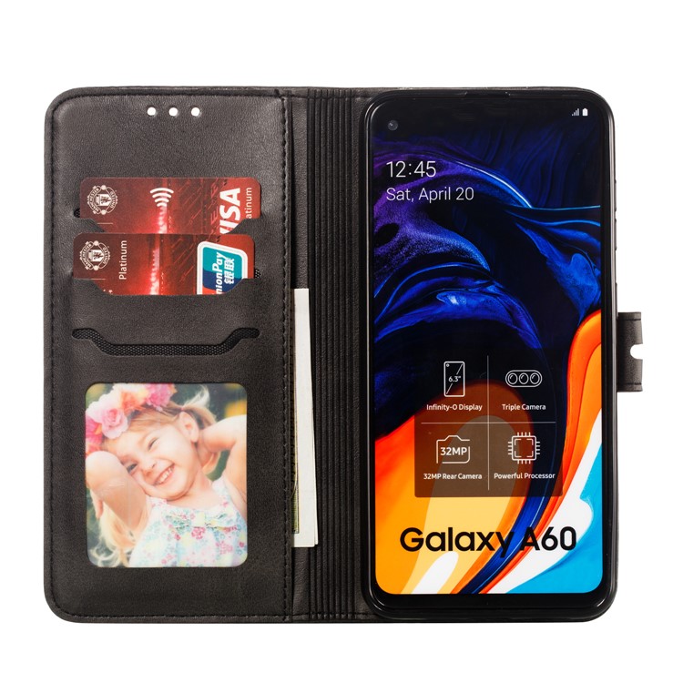 Imprinted Cat Pattern Leather Wallet Phone Cover for Samsung Galaxy A60 - Black-4