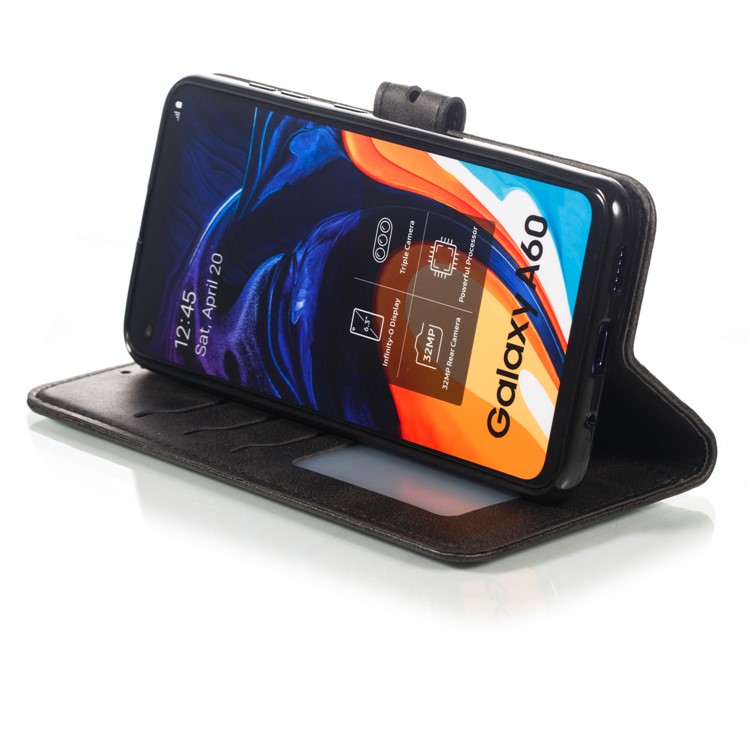 Imprinted Cat Pattern Leather Wallet Phone Cover for Samsung Galaxy A60 - Black-6