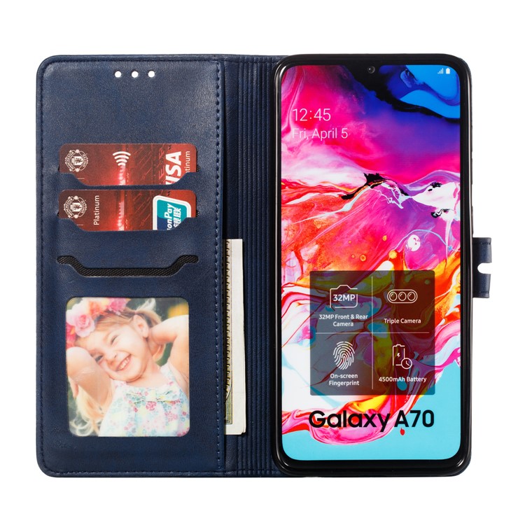 Imprinted Cat Pattern Leather Wallet Phone Case for Samsung Galaxy A70 - Blue-4