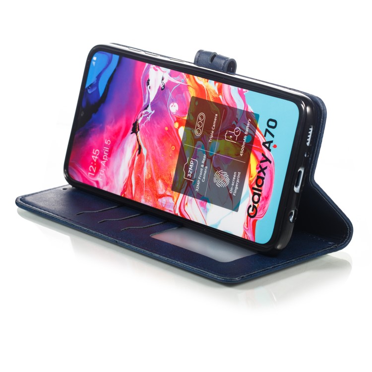 Imprinted Cat Pattern Leather Wallet Phone Case for Samsung Galaxy A70 - Blue-6