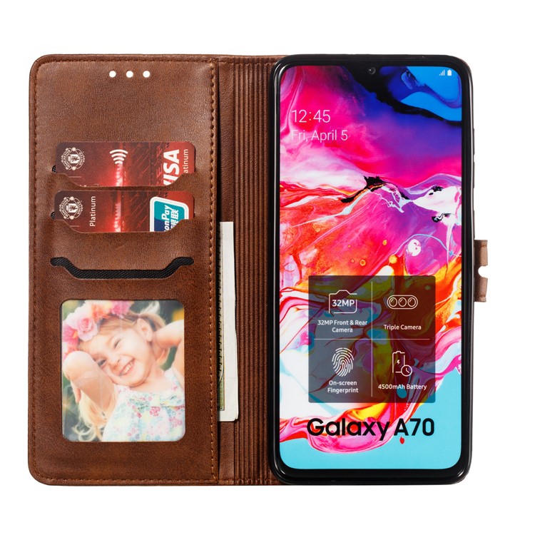 Imprinted Cat Pattern Leather Wallet Phone Case for Samsung Galaxy A70 - Coffee-4