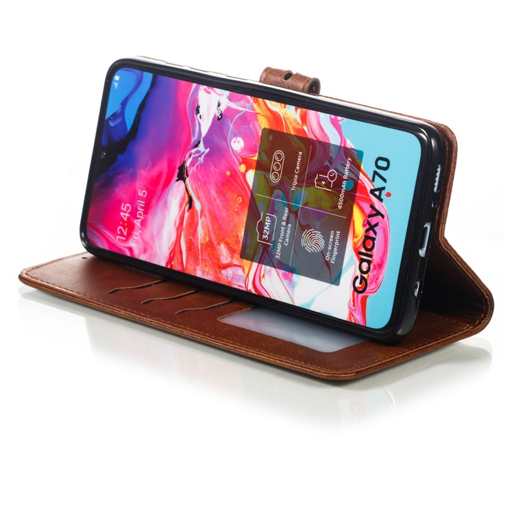 Imprinted Cat Pattern Leather Wallet Phone Case for Samsung Galaxy A70 - Coffee-6
