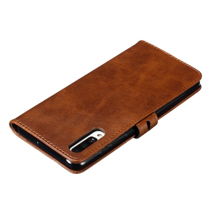 Imprinted Cat Pattern Leather Wallet Phone Case for Samsung Galaxy A70 - Coffee-8