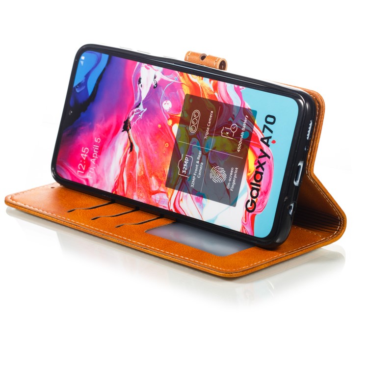 Imprinted Cat Pattern Leather Wallet Phone Case for Samsung Galaxy A70 - Brown-6
