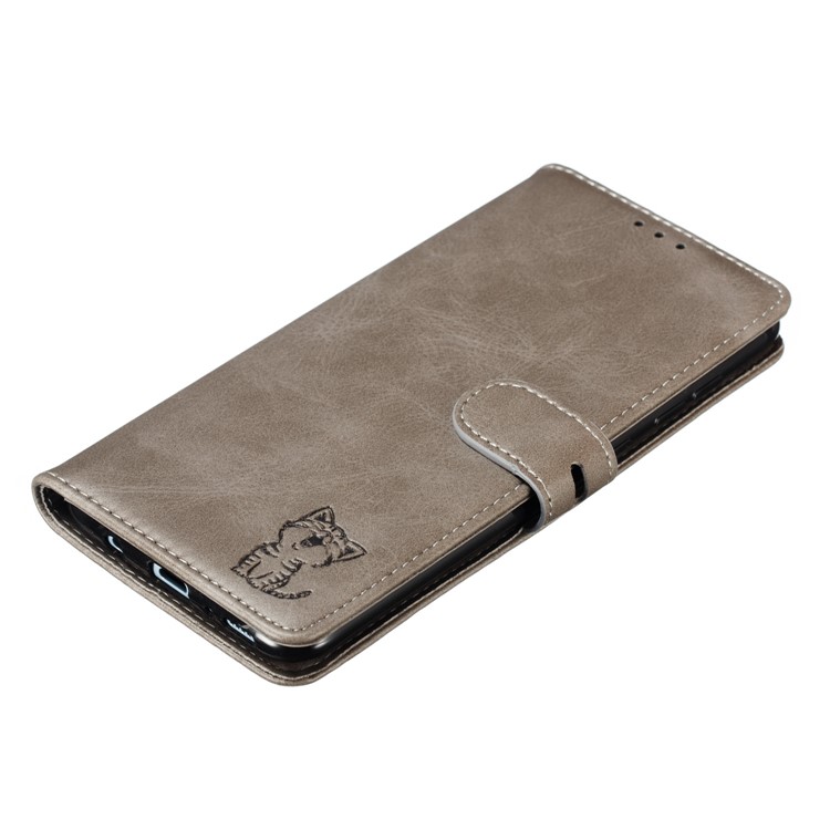 Imprinted Cat Pattern Leather Wallet Phone Case for Samsung Galaxy A70 - Grey-7