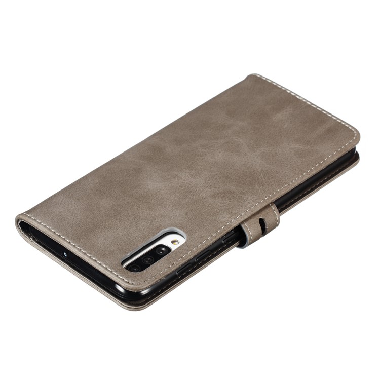 Imprinted Cat Pattern Leather Wallet Phone Case for Samsung Galaxy A70 - Grey-8