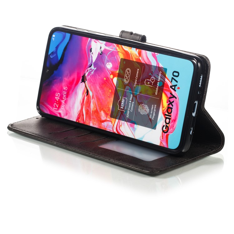 Estampado Gato Padrão Carteira De Couro Telefone Case Para Samsung Galaxy A70 - Preto-6
