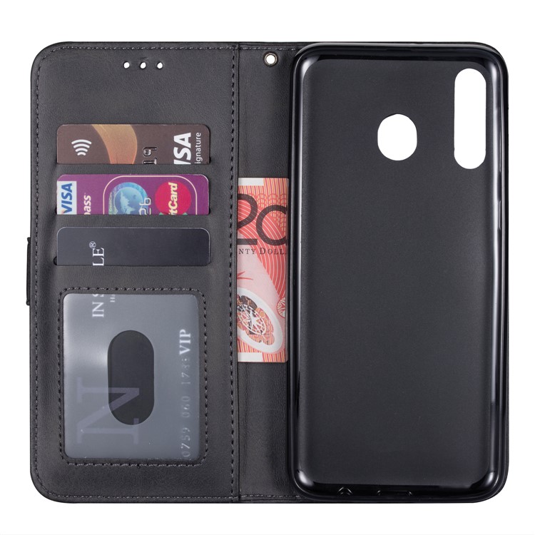 Zipper Wallet Flip Leather Phone Cover with Strap for Samsung Galaxy A40 - Black-4