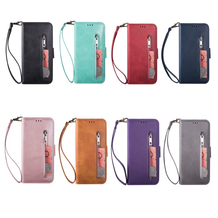 Portefeuille En Cuir Avec Fermeture À Glissière Pour Téléphone Portable Avec Dragonne Pour Samsung Galaxy A40 - Noir-9