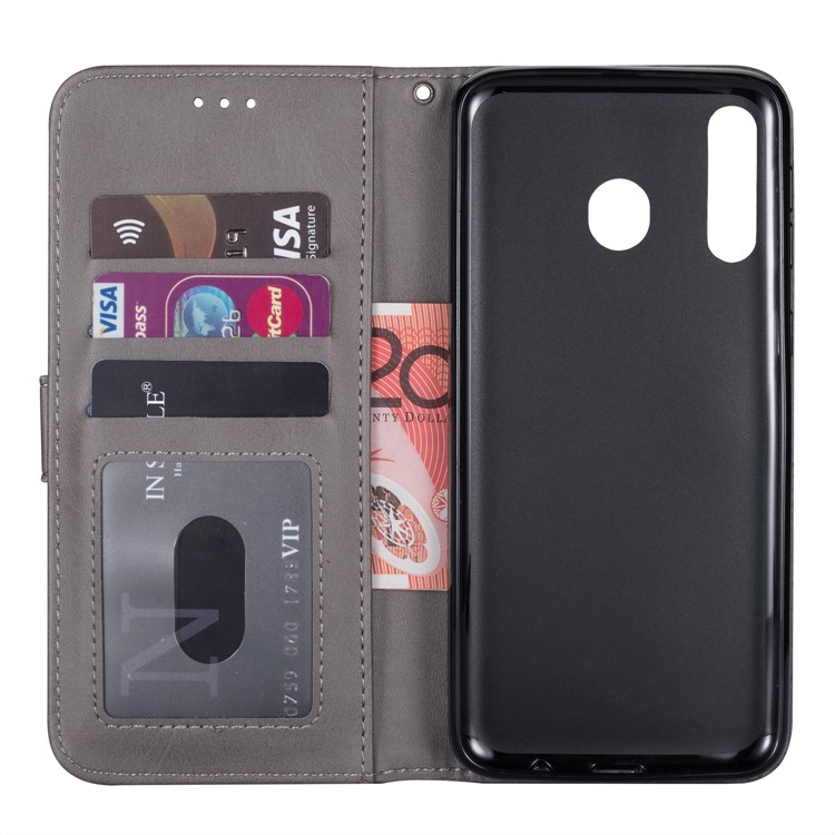 Zipper Wallet Flip Leather Phone Cover with Strap for Samsung Galaxy A40 - Grey-4