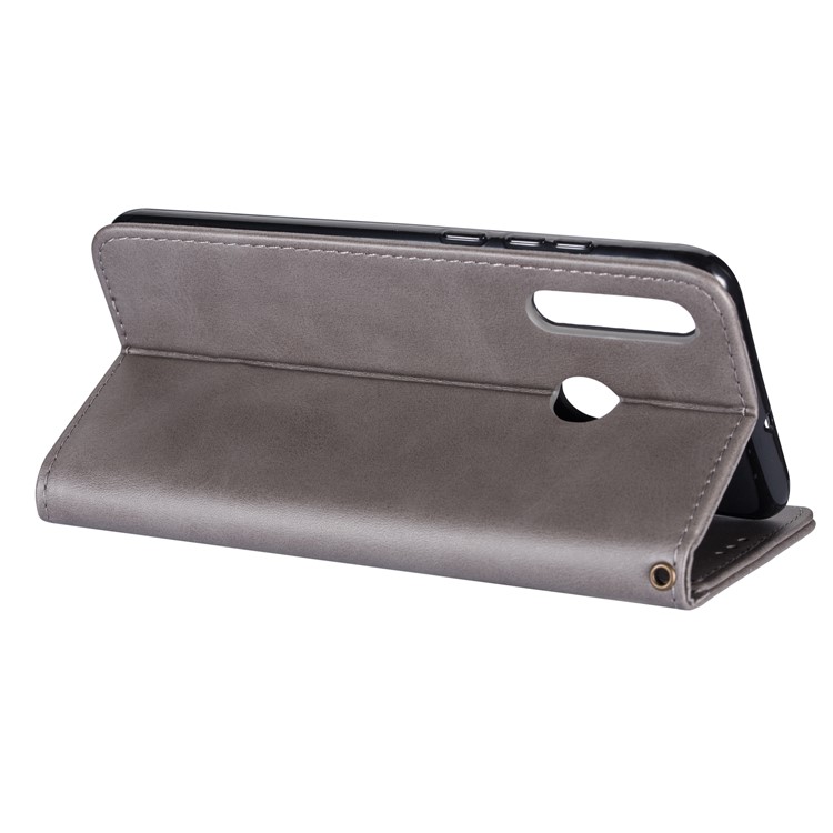 Zipper Wallet Flip Leather Phone Cover with Strap for Samsung Galaxy A40 - Grey-5