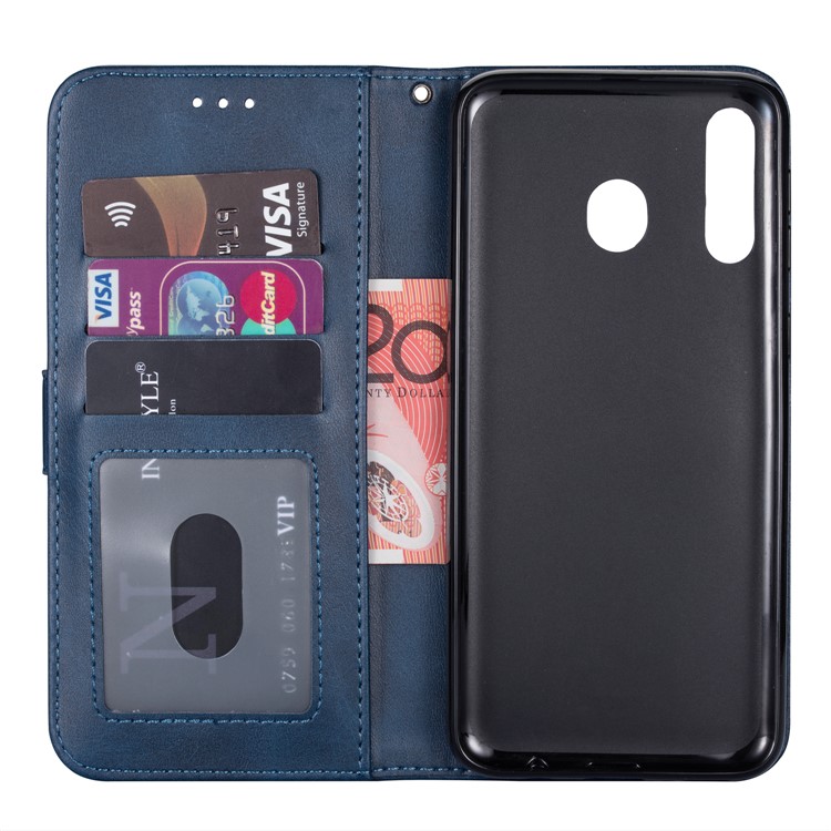 Zipper Wallet Flip Leather Phone Cover with Strap for Samsung Galaxy A40 - Dark Blue-4