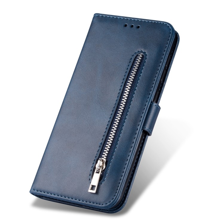 Zipper Wallet Flip Leather Phone Cover with Strap for Samsung Galaxy A40 - Dark Blue-7