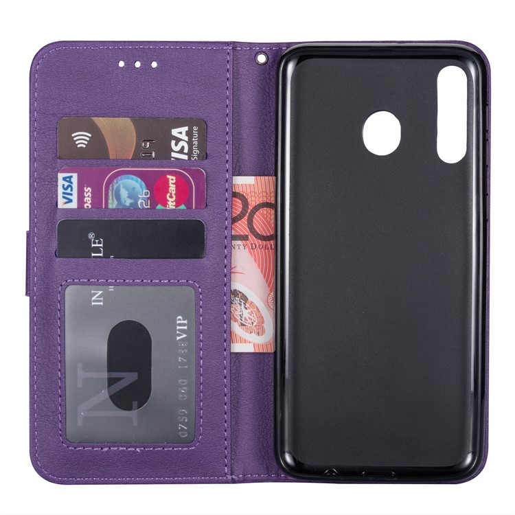 Zipper Wallet Flip Leather Phone Cover with Strap for Samsung Galaxy A40 - Purple-4