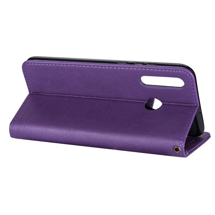 Zipper Wallet Flip Leather Phone Cover with Strap for Samsung Galaxy A40 - Purple-5