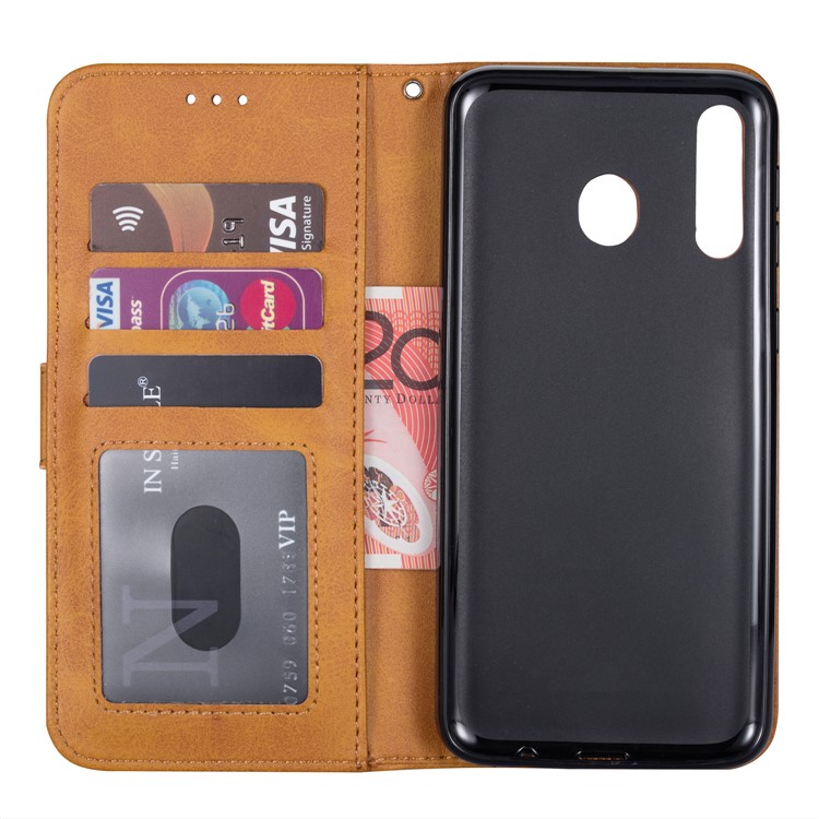 Zipper Wallet Flip Leather Phone Cover with Strap for Samsung Galaxy A40 - Brown-4
