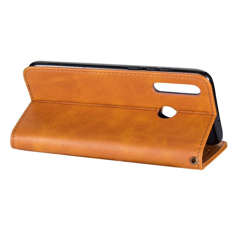 Zipper Wallet Flip Leather Phone Cover with Strap for Samsung Galaxy A40 - Brown-5