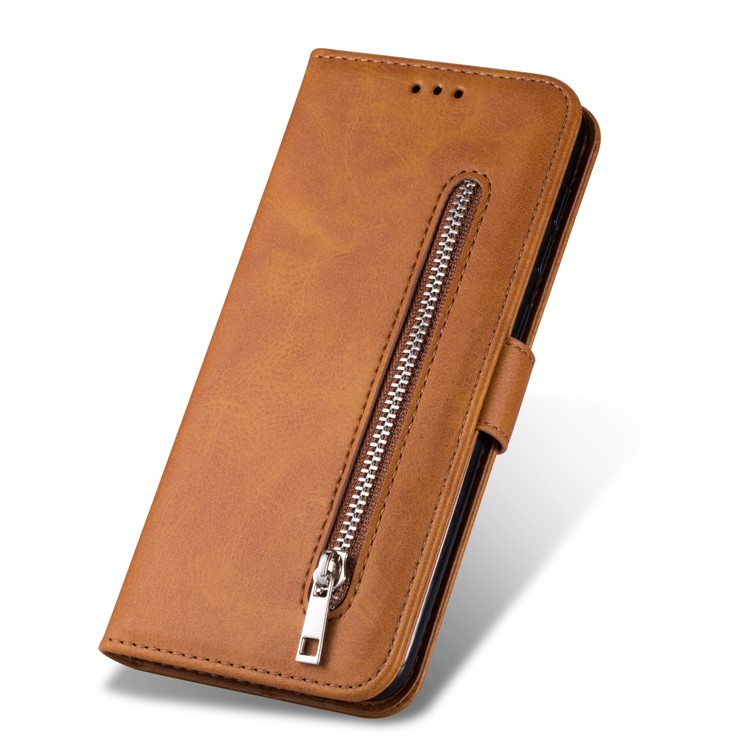 Zipper Wallet Flip Leather Phone Cover with Strap for Samsung Galaxy A40 - Brown-7