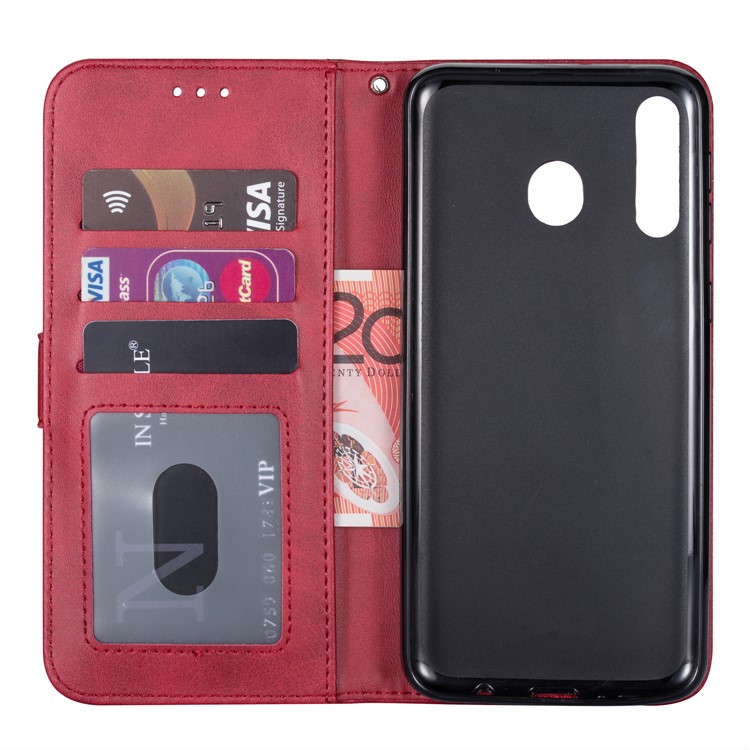 Zipper Wallet Flip Leather Phone Cover with Strap for Samsung Galaxy A20e - Red-4