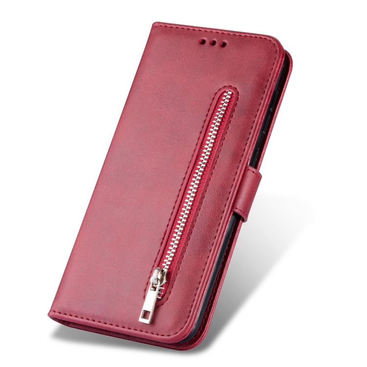 Zipper Wallet Flip Leather Phone Cover with Strap for Samsung Galaxy A20e - Red-7