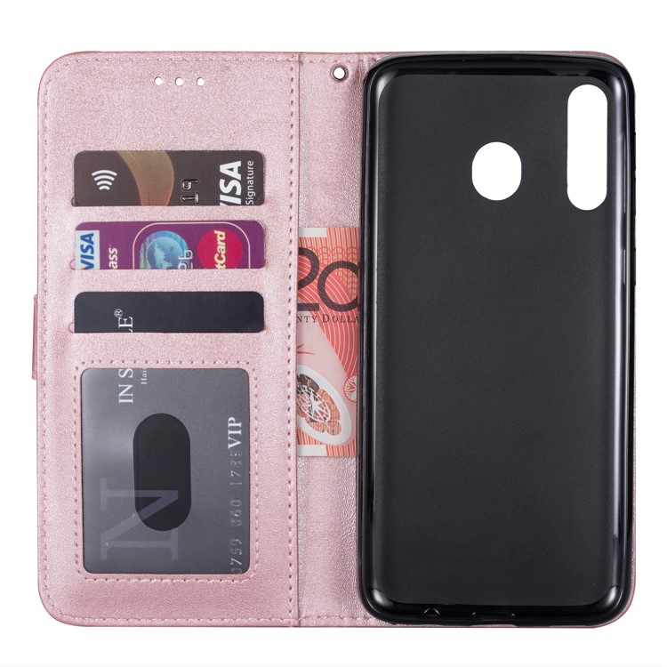 Zipper Wallet Flip Leather Phone Cover with Strap for Samsung Galaxy A20e - Rose Gold-4