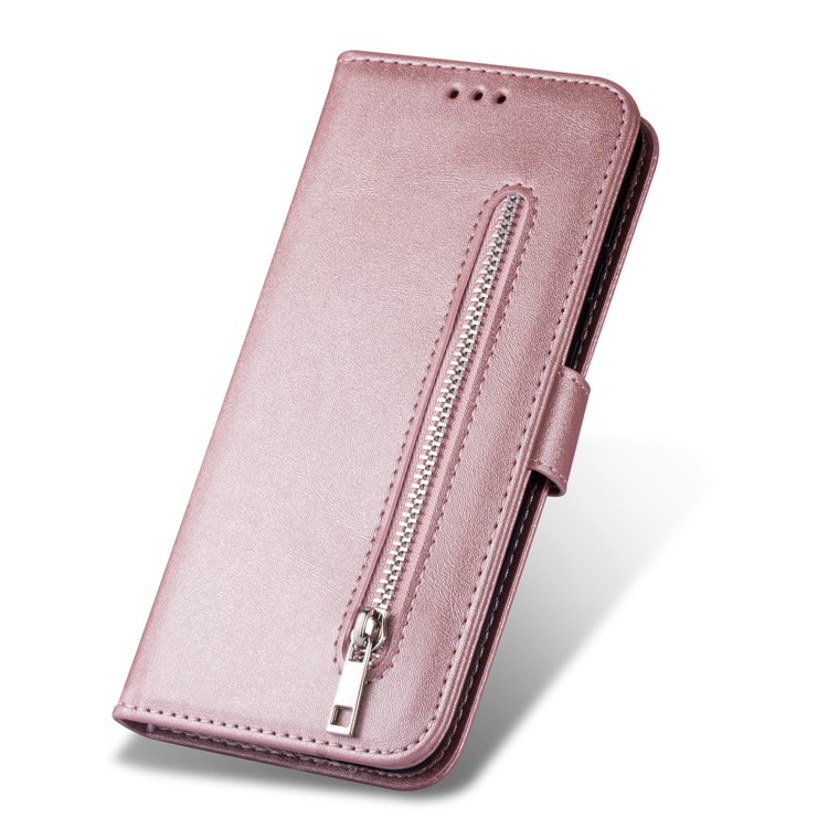 Zipper Wallet Flip Leather Phone Cover with Strap for Samsung Galaxy A20e - Rose Gold-7