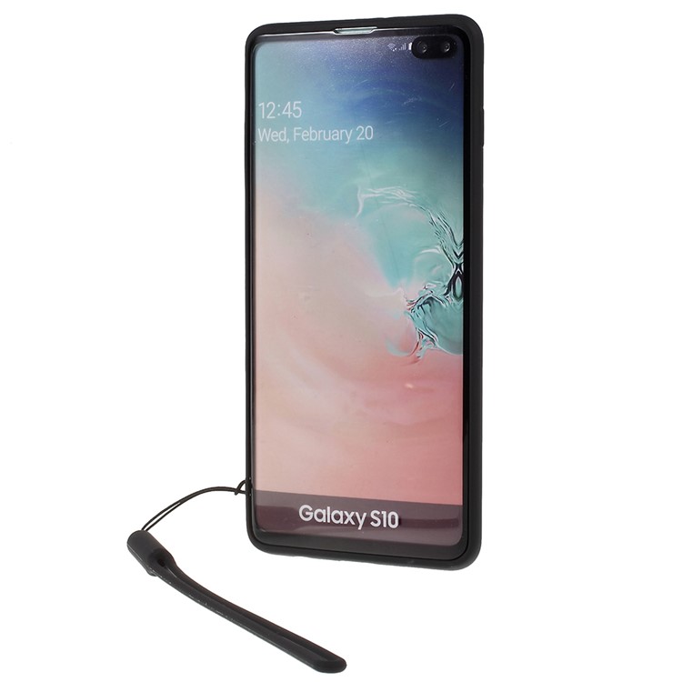 Soft Liquid Silicone Kickstand Protective Back Case with Strap for Samsung Galaxy S10 - Black-2