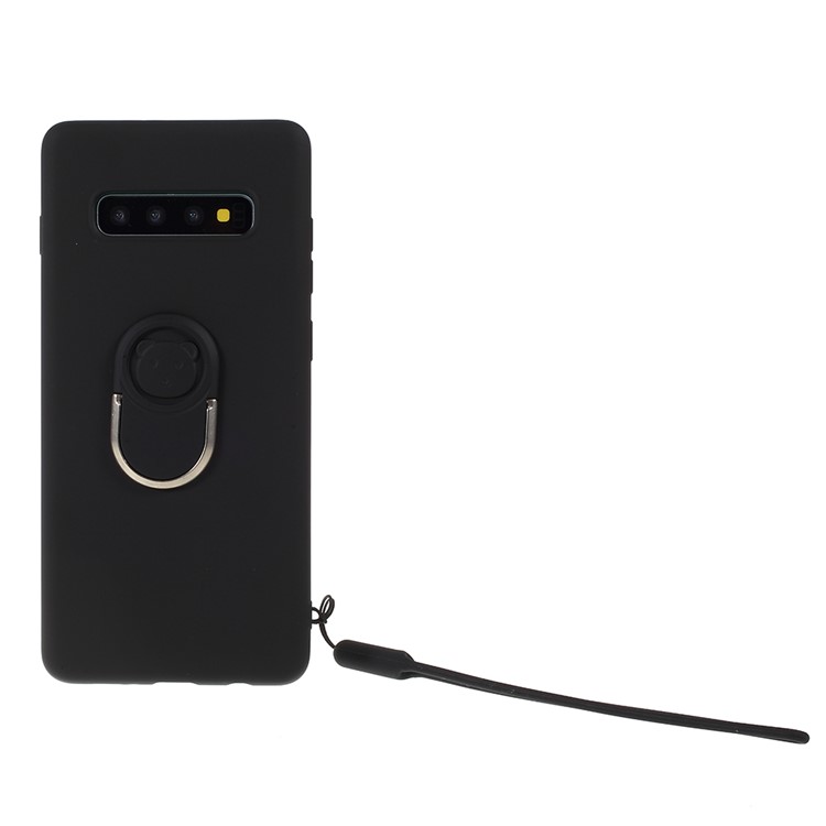 Soft Liquid Silicone Kickstand Protective Back Case with Strap for Samsung Galaxy S10 - Black-3