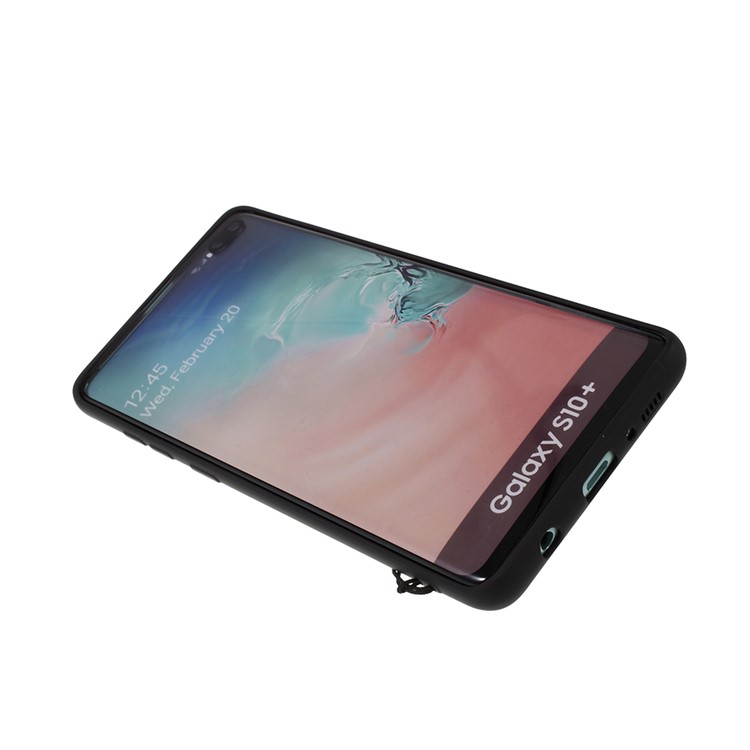 Soft Liquid Silicone Kickstand Phone Shell with Strap for Samsung Galaxy S10 Plus - Black-7