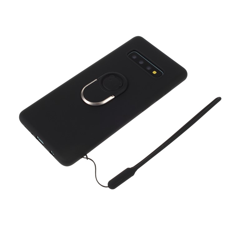 Soft Liquid Silicone Kickstand Phone Shell with Strap for Samsung Galaxy S10 Plus - Black-8