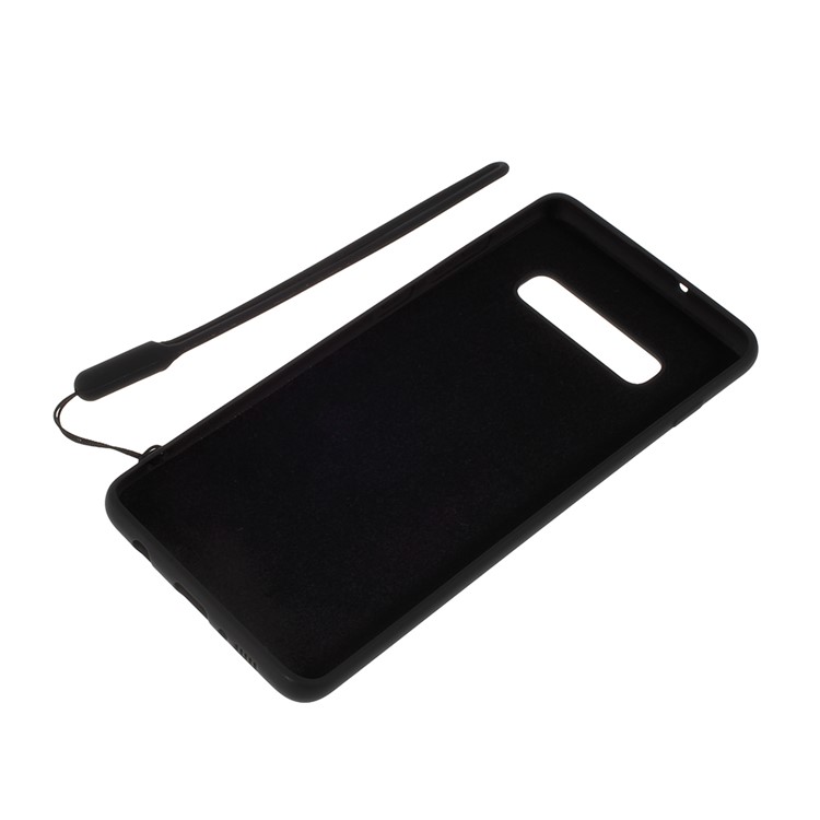 Soft Liquid Silicone Kickstand Phone Shell with Strap for Samsung Galaxy S10 Plus - Black-9