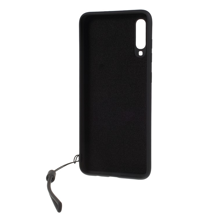 Anti-fringerprint Liquid Silicone Kickstand Cell Phone Cover with Strap for Samsung Galaxy A70 - Black-3