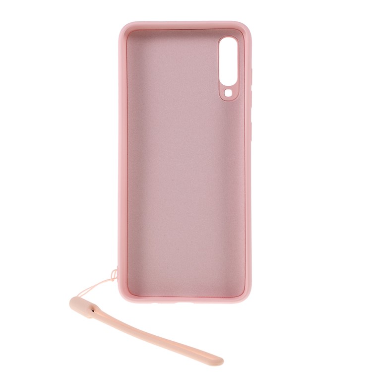 Anti-fringerprint Liquid Silicone Kickstand Cell Phone Cover with Strap for Samsung Galaxy A70 - Pink-2