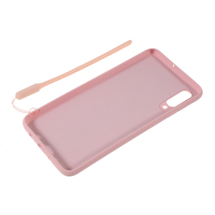 Anti-fringerprint Liquid Silicone Kickstand Cell Phone Cover with Strap for Samsung Galaxy A70 - Pink-4