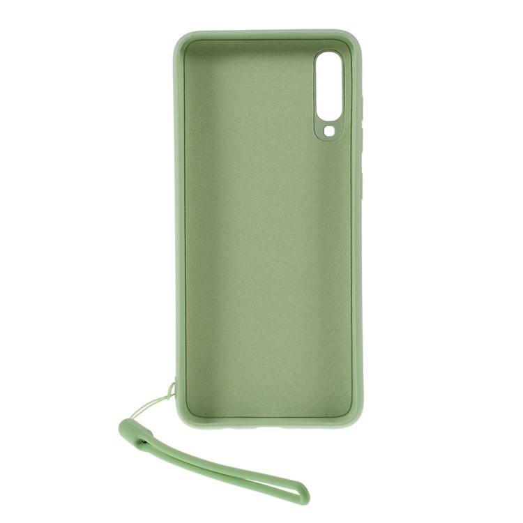 Anti-fringerprint Liquid Silicone Kickstand Cell Phone Cover with Strap for Samsung Galaxy A70 - Green-2