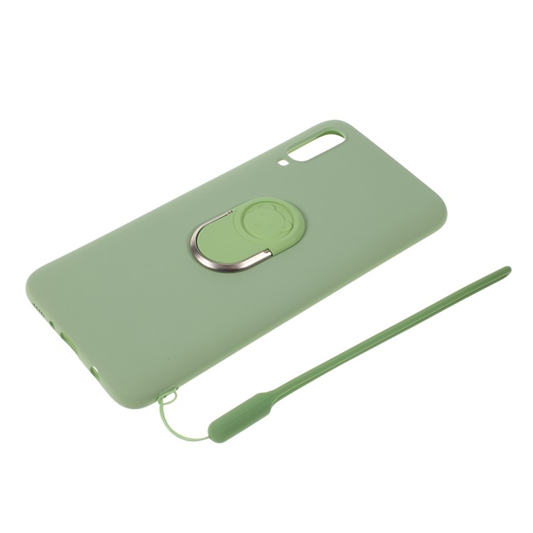 Anti-fringerprint Liquid Silicone Kickstand Cell Phone Cover with Strap for Samsung Galaxy A70 - Green-3