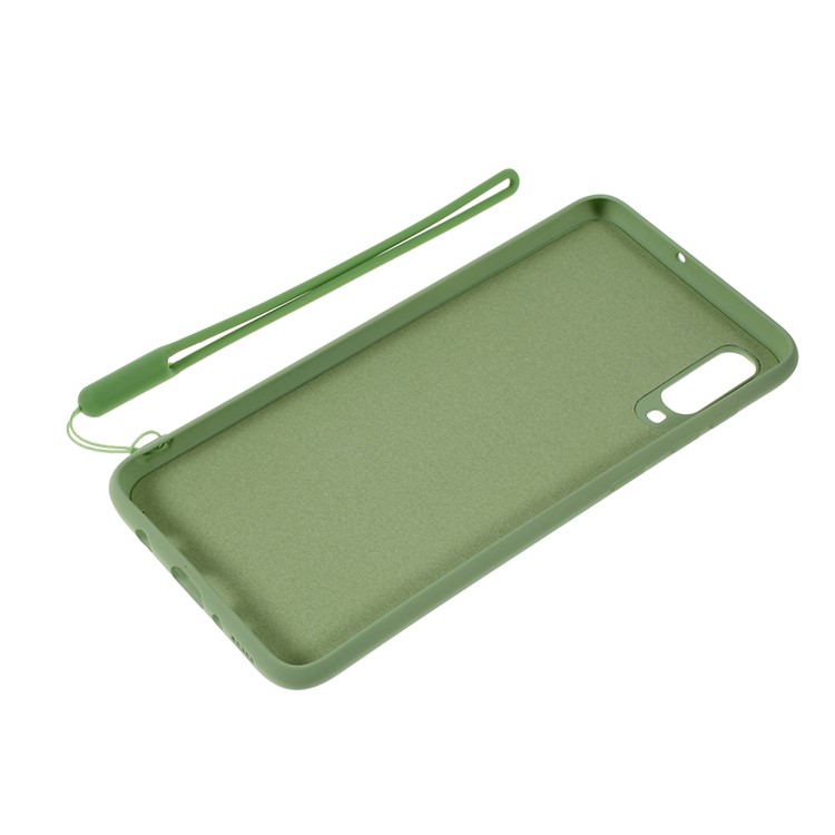 Anti-fringerprint Liquid Silicone Kickstand Cell Phone Cover with Strap for Samsung Galaxy A70 - Green-4