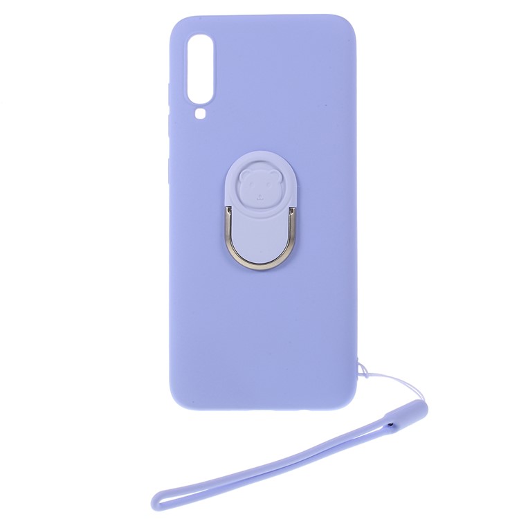 Anti-fringerprint Liquid Silicone Kickstand Cell Phone Cover with Strap for Samsung Galaxy A70 - Blue-1
