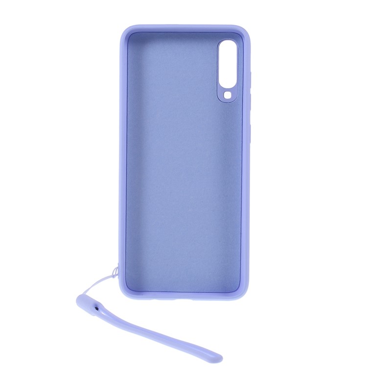Anti-fringerprint Liquid Silicone Kickstand Cell Phone Cover with Strap for Samsung Galaxy A70 - Blue-2