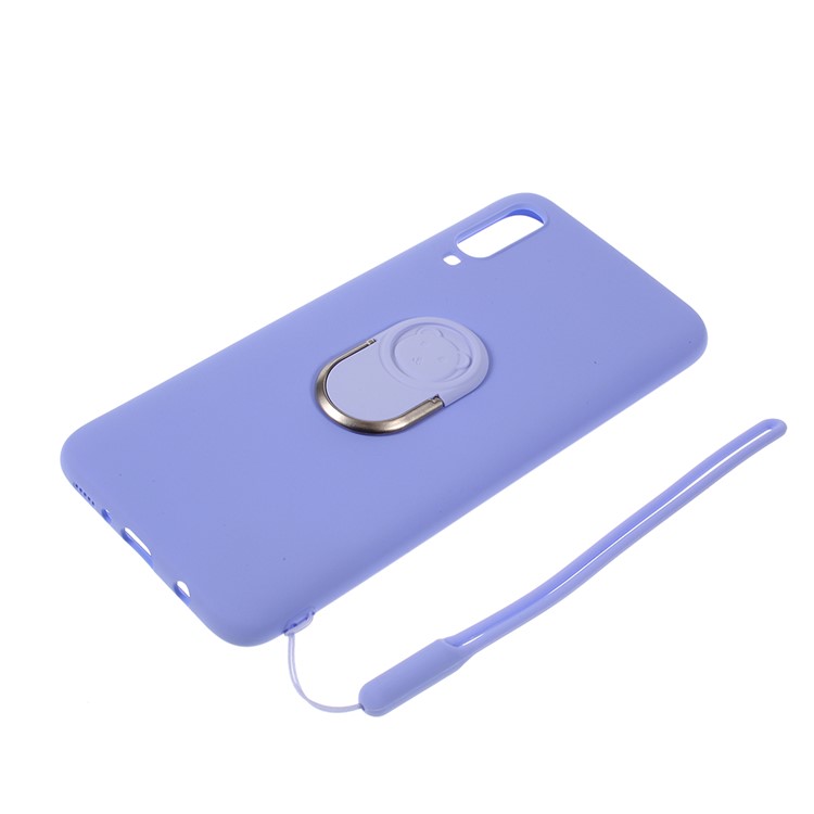 Anti-fringerprint Liquid Silicone Kickstand Cell Phone Cover with Strap for Samsung Galaxy A70 - Blue-3
